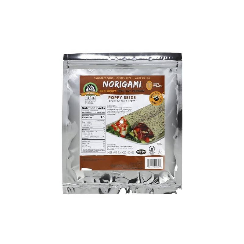 Norigami Egg Wraps with Soy Protein – Poppy Seeds. High