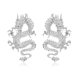 Punk Dragon Earrings, Ancient Chinese Dragon Dangle Earrings for Women, Bohemian Dragon Animal Vacation Earrings for Ladies, Vintage Dragon Statement Earrings Summer Boho Jewelry (Silver)