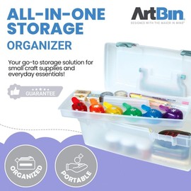 ArtBin 6937AG Essentials Lift-Out Tray Box, Portable Art & Craft Organizer with Handle and Tray, Clear/Aqua