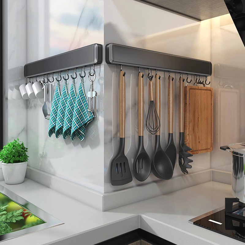 Global-Daily Kitchen Utensils Rack Wall Mounted, Kitchen Rail with Sliding
