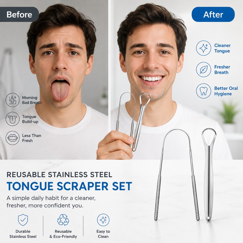 Stainless Steel Tongue Scraper for Daily Oral Care – Reusable