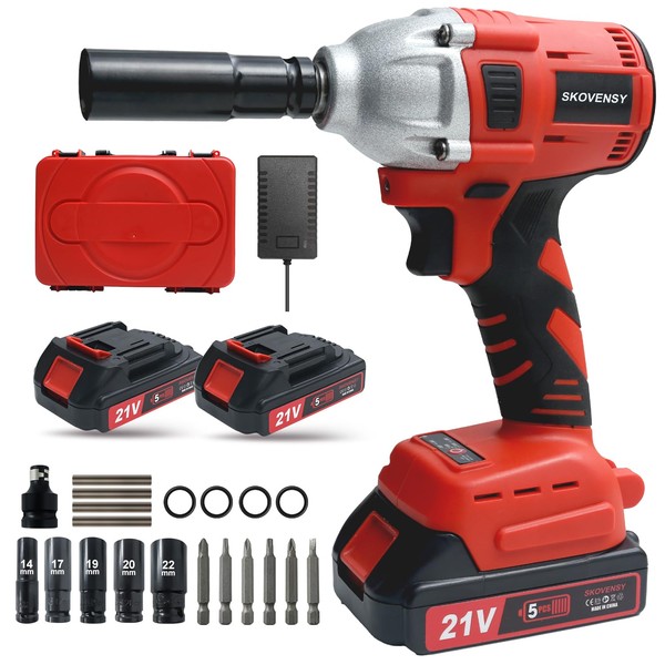 SKOVENSY Cordless Impact Wrench, 1/2 Impact Gun, 2 Batteries, Pistola