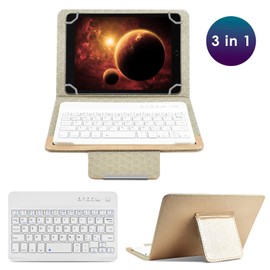 DETUOSI - Funda universal para tablet Android de 8 pulgadas con teclado, teclado Bluetooth inalámbrico extraíble + funda de libro de piel sintética + soporte, funda portátil de viaje para