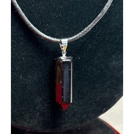 Black Obsidian Top Drilled Crystal Point On Adjustable Cord Necklace