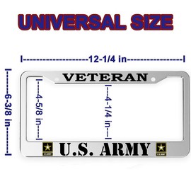 2pcs for US Army Veteran License Plate Frames – Silver Aluminum – 12.5’ x 6.5’ License Plate Holder Covers