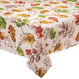 Pressed Leaves Oilcloth Tablecloth by William Roberts. Design with Autumn Leaves. Laminated Vinyl for Easy Cleaning. Soft Polyester/Cotton Fabric Backing. Durable and Stain-Resistant - 48" x