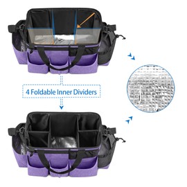 LoDrid Wearable Cleaning Caddy Bag with 4 Foldable Dividers, Cleaning Supply Tote for Cleaning Supplies, Cleaning Organizer with Shoulder Strap and Side Handles for Cleaners & Housekeepers, Purple