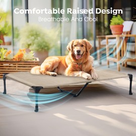 Veehoo Outdoor Elevated Dog Cot Bed, Cooling Raised Pet Bed for Large Dogs, Washable Breathable Mesh Hammock Bed with No-Slip Feet, Indestructible Ground Off Training Platform Cot, 53"x37"