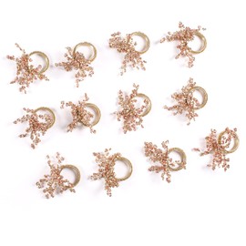 Homebia Designs Copper Gold Beaded Napkin Ring Set of 12 - Elegant Beautiful Fancy Decorative Napkin Holder for Dining Table Décor/Christmas/Farmhouse/Wedding/Party/New Year/Thanksgiving/Everyday Use