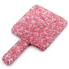 Bestbling - Espejo de mano con diamantes de imitación deslumbrantes, perfecto para maquillaje y decoración, regalo ideal para mujeres y niñas (rosa cuadrado)