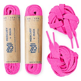 Mercury + Maia Flat Shoelaces for Sneakers - UltraVibe Athletic Shoe Strings - USA Made Shoe Laces (2 Pair) (40 inches, Neon Pink)