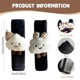 Kawaii Car Seat Belt Strap Cover,2 Pieces Cute Set Anime Seat Strap Neck Protector, Kawaii Car Seat Belt Cushions Shoulder Pad Car Decorations for Women (Black)
