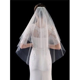 JWICOS Velo de novia de 2 niveles, velo de tul blanco con peine y borde cortado (blanco)