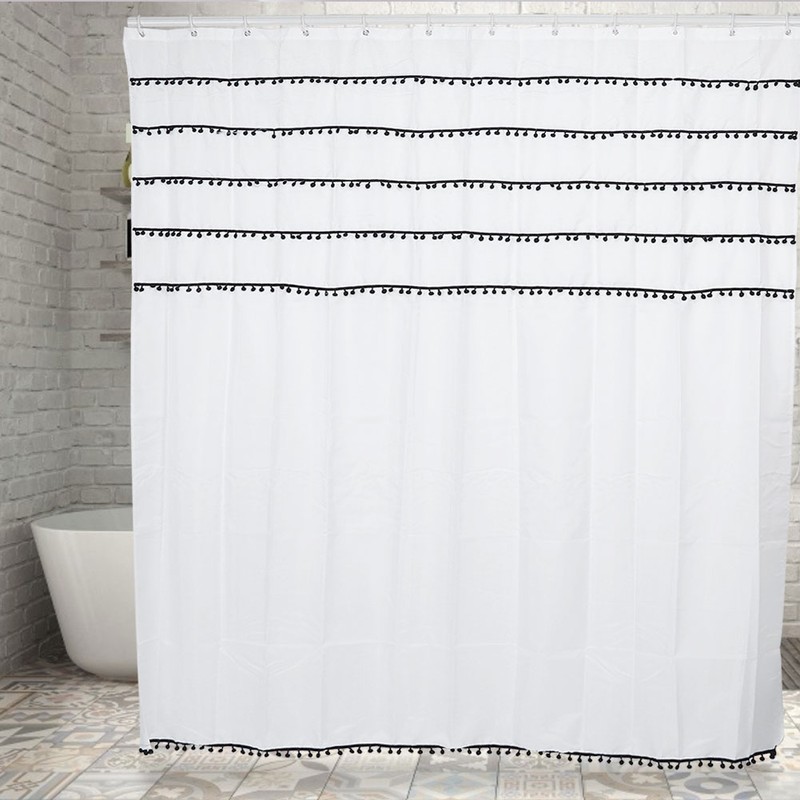 Elegant Black and White Polyester Bathroom Shower Curtain Waterproof Mildew