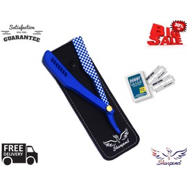 SHARPEND BARBER CUT THROAT SHAVETTE SHAVING MEN STRAIGHT RAZOR Folding BLUE STEEL BLADES