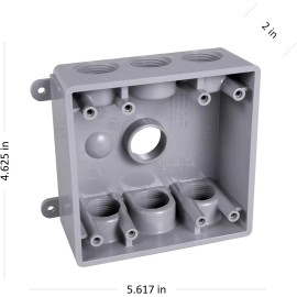 Bell Two-Gang Weatherproof Box Seven 1/2 in. or 3/4 in. Threaded Outlets, 2 in, Gray