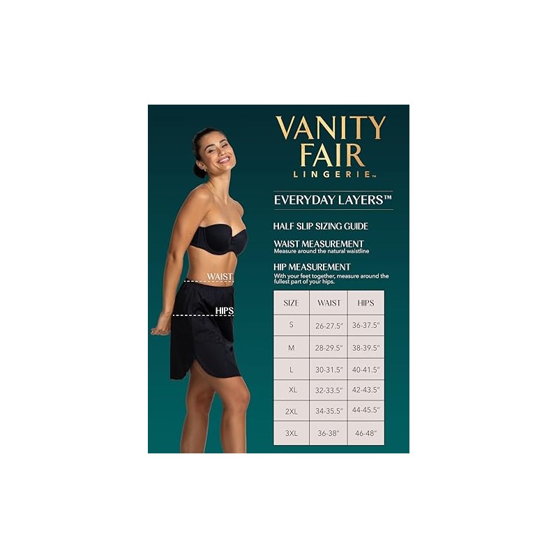 Vanity Fair womens Everyday Layers Single Slit Half Slip, Midnight