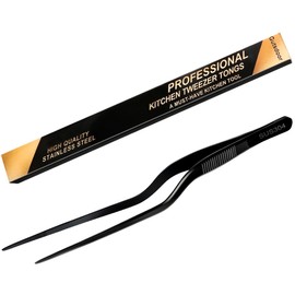 Gutsdoor 8 Inch Plating Tweezers Stainless Steel Precision Culinary Tweezers Black Kitchen Offset Tweezers Tongs