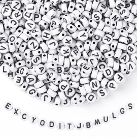 Vicloon Letter Spacer Beads, Pack of 1200 White Round Acrylic with Black Alphabet, A-Z Letter Beads for DIY Bracelets Charm Kit
