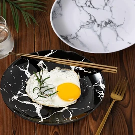 Hoshisea 2 x round marble dinner plates, marble ceramic plate, round plate made of marble ceramic, suitable for family parties, birthday parties and the placement of desserts