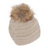Gravity Threads Cable Knit Faux Fur Pom Pom Beanie Hat,