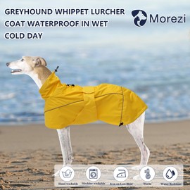 Greyhound Lurcher Raincoat, Whippet Rain Gear with Reflective Bar, Rain/Waterproof, Adjustable Bands and Drawstring in Autumn and Winter - Yellow - XXXL