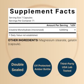 NatureBell Creatine Monohydrate Capsules 5,000mg Per Serving, 500 Count | Micronized, Unflavored Creatine Pills | Pre-Workout & Muscle Strength Support | Easy to Swallow, Filler-Free | 71 Servings