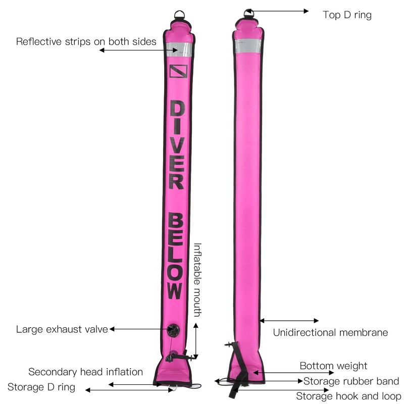 150x15cm Scuba Diving Surface Marker Buoy High Visibility Inflatable Surface