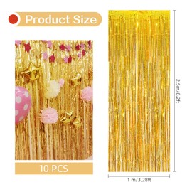 10 Pack Gold Foil Fringe Curtain Backdrop, 3.2ft x 8.2ft Metallic Tinsel Foil Fringe Curtains, Tinsel Backdrop Streamers Foil Curtain for Birthday Party Wedding Christmas Decoration (Sparkle Gold)