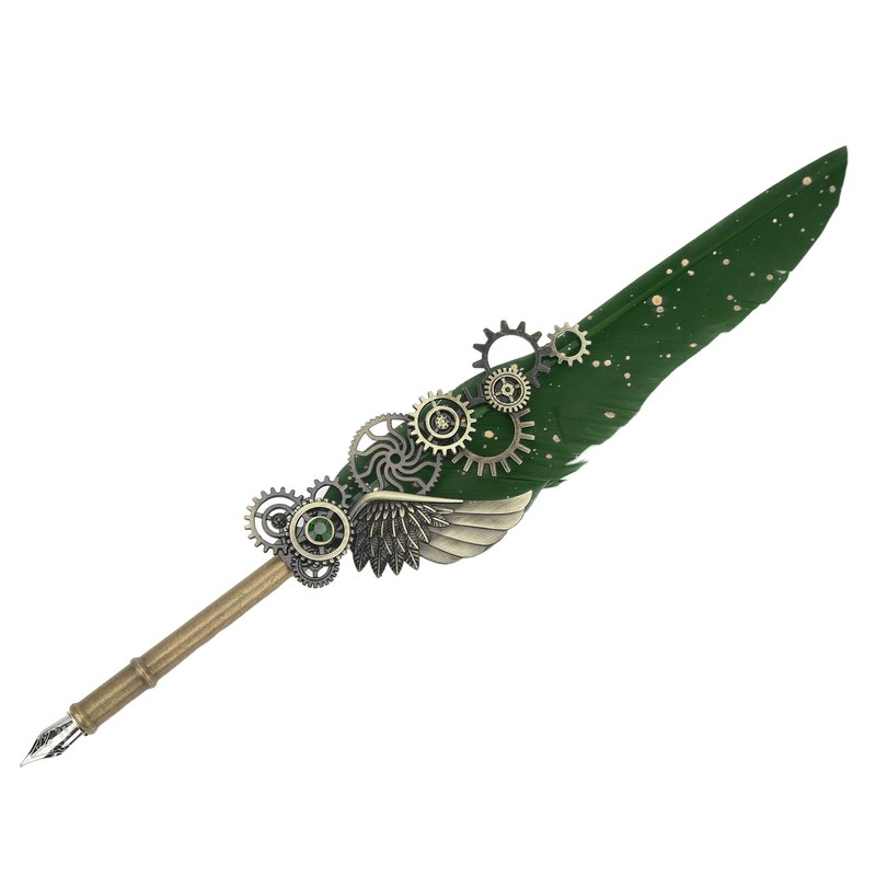 Retro Feather Pen Set Vintage Map Pattern Quill Pen Set