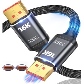 16K Displayport Cable 2.1, DP to DP Cable Available 1.5FT, 3.3FT, 5FT, 6.6FT, 10FT, 16FT, 20FT Lengths for Selection, 16K@60Hz, 8K@120Hz, 4K@240Hz 165Hz 144Hz Support 80Gbps HDR, HDCP DSC 1.2a (1.5FT)