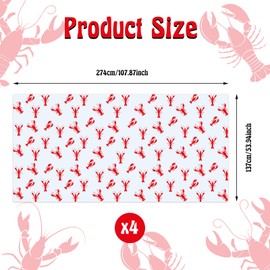 Touman 4 Pieces Crawfish Tablecloth Birthday Party Lobster Table Covers White and Red Crawfish Table Cloth for Party Decoration Supplies, 108 x 54 Inches