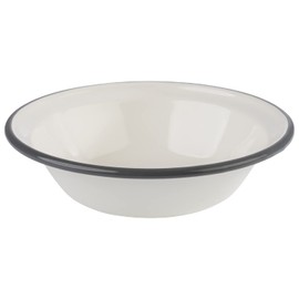 APS Set of 2 Enamel Bowls Diameter 16.5 cm Enamelled Sheet Steel Cream White with Grey Edge