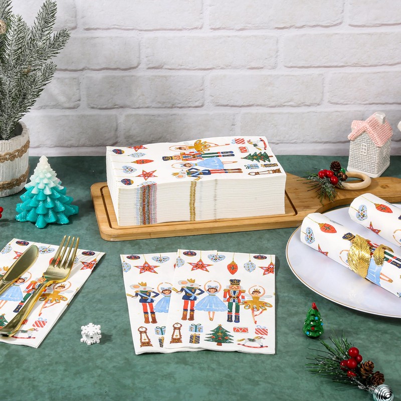 100 Pcs Christmas Nutcracker Disposable Paper Napkins