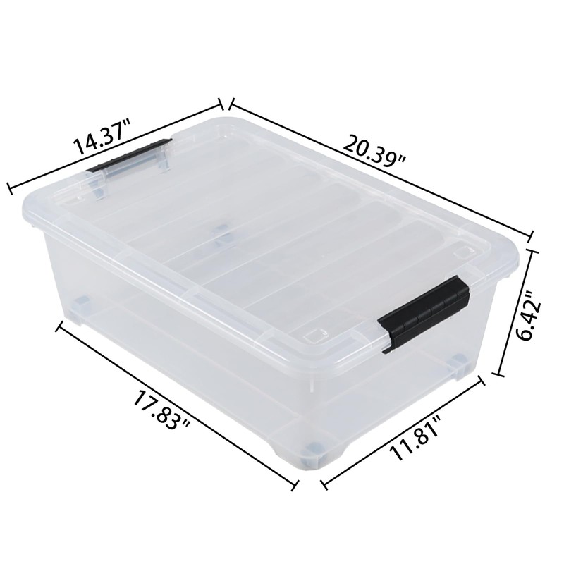Yuright 20 L Clear Plastic Under Bed Storage Box Container,