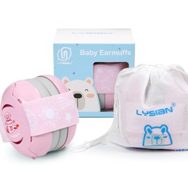 LYSIAN Pink Baby Ear Muffs Noise Cancelling with Elastic Headband, Baby Headphones Earmuffs for Infant Hearing Protection Sleeping, Nap, Travel, Games, Festival