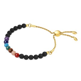 COAI Women's 7 Chakra Bracelet Matte Onyx Bracelet Slider Crystal Bracelet for Women