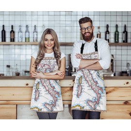 WONDERTIFY Original Antique Italy Map Apron,Geographer Historic Mediterranean Venice Vaugondy Bib Apron with Adjustable Neck for Men Women,Suitable for Kitchen Cooking Chef Grill Bistro Baking Apron