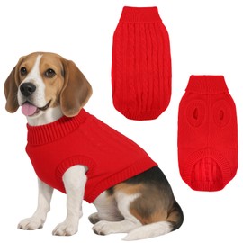 Viiotu Dog Jumpers Knitted Turtleneck for Medium Large Dogs (Less Than 21 KG), Warm Winter Dog Sweater Cute, Apparel Puppy Twist Striped Vest Dog Clothes (Red, X-Large)