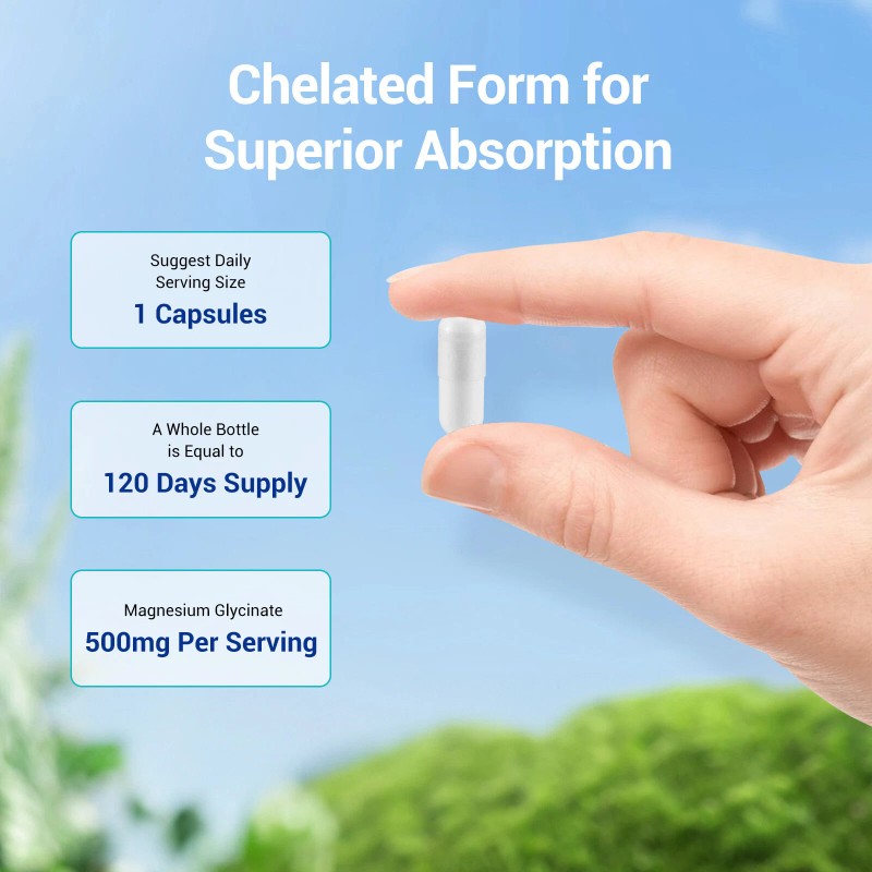 Magnesium Glycinate Capsules 500mg For Improved Sleep Stress & Anxiety