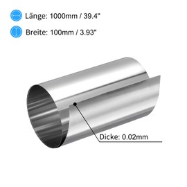 sourcing map 2 x 0.02 x 100 x 1000 mm 304 stainless steel roll sheet, fine sheet film for crafts, electronic devices, silver tone