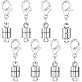 8 Pack Magnetic Necklace Clasps and Closures with Lobster Clasp, 18K Gold and Silver Plated Jewelry Clasps Converters, Suitable for Bracelet Necklaces Anklet Chains, Silver