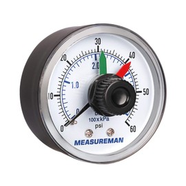 MEASUREMAN Boxed Pressure Gauge with Dial Replacement for Select Filters, 2" x 1/4" NPT Back, 0-60psi/4bar, +/-3-2-3%