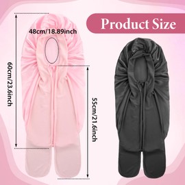 Abeillo 2 Pcs Large Satin Bonnet for Women, Extra Long Silk Bonnet for Sleeping Bonnet with Tie Band and Scrunchies, Sleep Cap for Long Curly Hair, Locs, Braids (Black, Pink)
