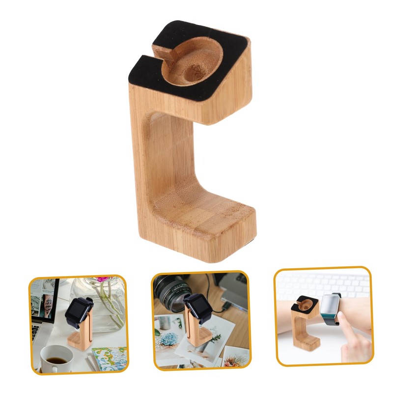 TEHAUX 1Pc Bamboo Smart Watch Charging Stand Elegant Natural Holder