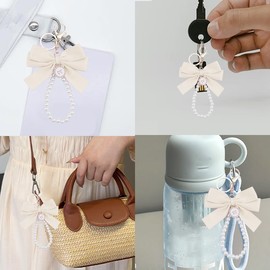 Pink Bow Keychain with Pearls Chain for Purses Accessories Beaded Keychain Wristlet for Girls Women Pearl Keychains for Bag Handbag Charms for Tote Bags Accessories Keychain Pink Bow Charms 2 Pcs