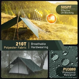 VOSOIR Tarp 3 x 3 m Waterproof, Ultralight Camping Tent Tarpaulin, with 9 Eyelets + 6 Aluminium Pins + 8 Nylon Ropes, Anti-UV Snow Rain Protection, Lightweight Compact for Hammock Camping Picnic
