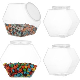 ACXFOND 4 Pcs 129 Oz Plastic Candy Jars, Clear Cookie Jars Candy and Cookie Jars with Lids, Hexagon Cookie Containers with Lids, Plastic Dry Food Jar for Wedding Home Kitchen Bar