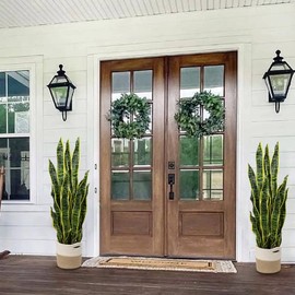 2 Set Large Fake Snake Plant 37 Inch Sansevieria Plant Artificial Snake Plants in Pots with Woven Basket Faux Mother In Law Tongue Plant - 30 Leaves Fake Laurentii for Indoor Outdoor Home Office Decor