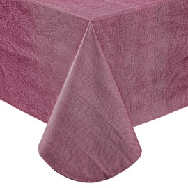 Newbridge Burgundy Moire Wavy Solid Color Print Heavy Weight Vinyl Flannel Backed Tablecloth, Indoor/Outdoor Vinyl Tablecloth with Flannel Backing, 60” x 84” Oval